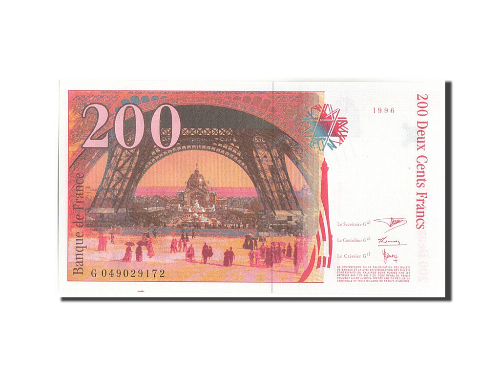 Banknote, France, 200 Francs, 200 F 1995-1999 ''Eiffel'', 1996, 1996, UNC(64)