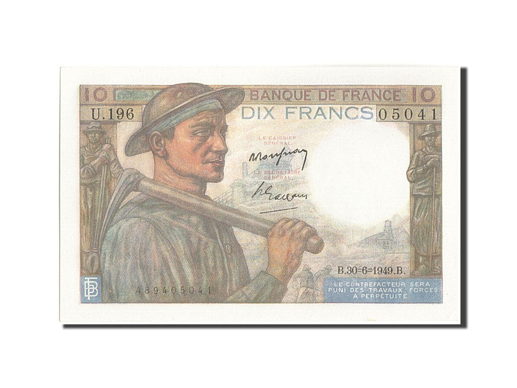 Geldschein, Frankreich, 10 Francs, 10 F 1941-1949 ''Mineur'', 1949, 1949-06-30