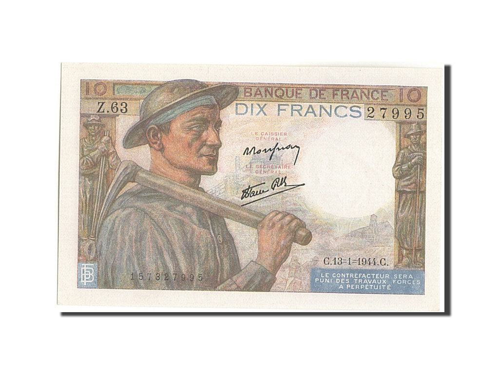 France, 10 Francs, 10 F 1941-1949 ''Mineur'', 1944, 1944-01-13, KM:99e, NEUF,...
