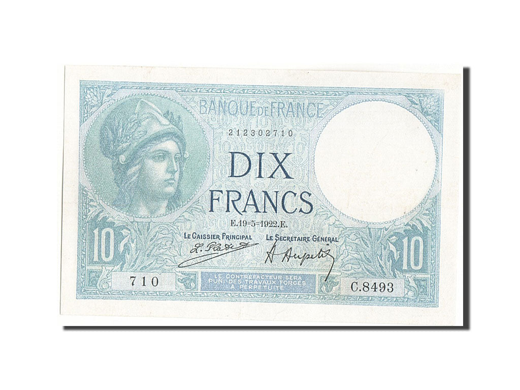 Francia, 10 Francs, 10 F 1916-1942 ''Minerve'', 1922, KM:73c, 1922-05-19, SPL...