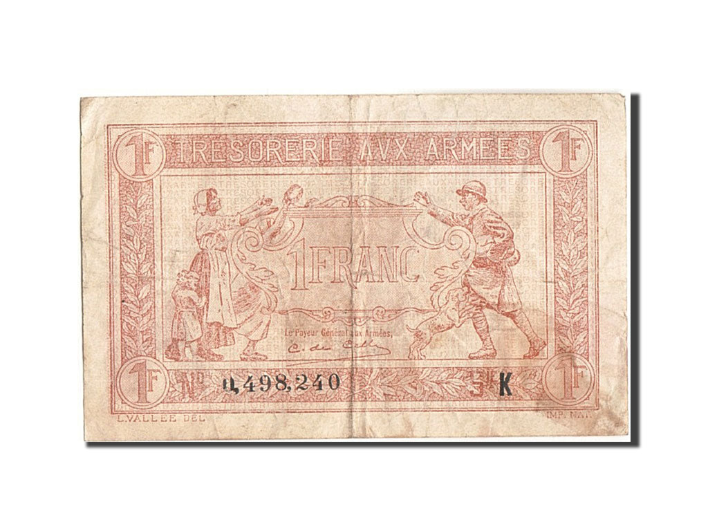 Francia, 1 Franc, 1917-1919 Army Treasury, 1917, KM:M2, 1917, MB+, Fayette:VF...