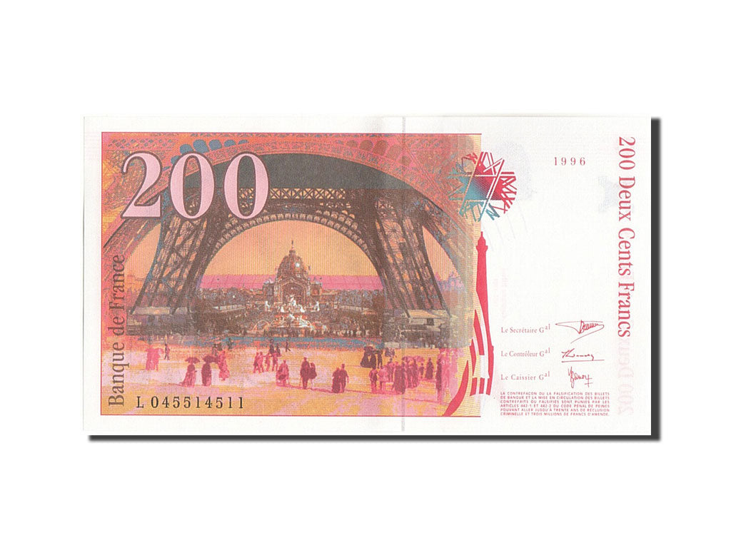 France, 200 Francs, 200 F 1995-1999 ''Eiffel'', 1996, 1996, KM:159b, SUP+, Fa...