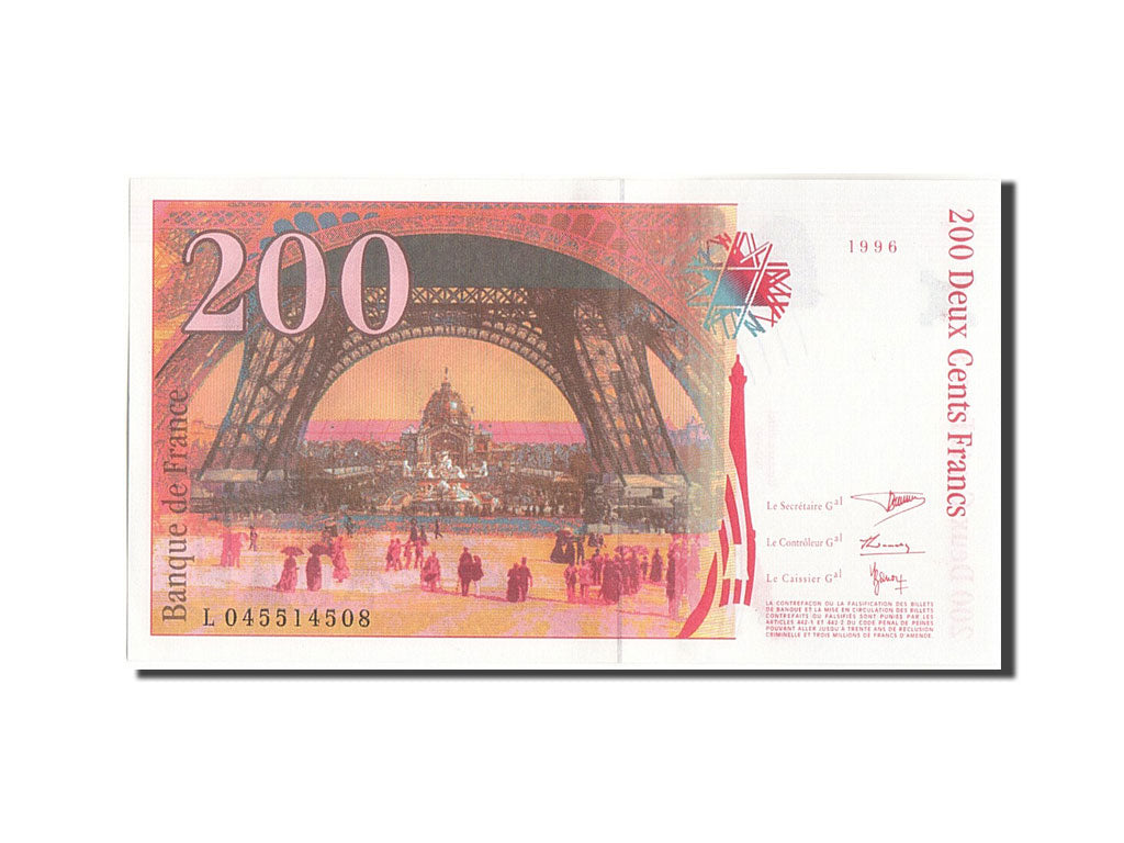 Banknote, France, 200 Francs, 200 F 1995-1999 ''Eiffel'', 1996, 1996, UNC(63)