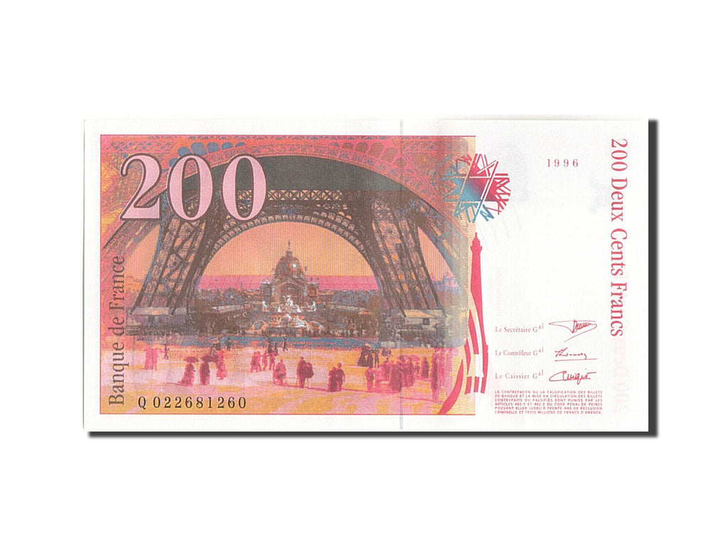 France, 200 Francs, 200 F 1995-1999 ''Eiffel'', 1996, 1996, KM:159a, SUP+, Fa...