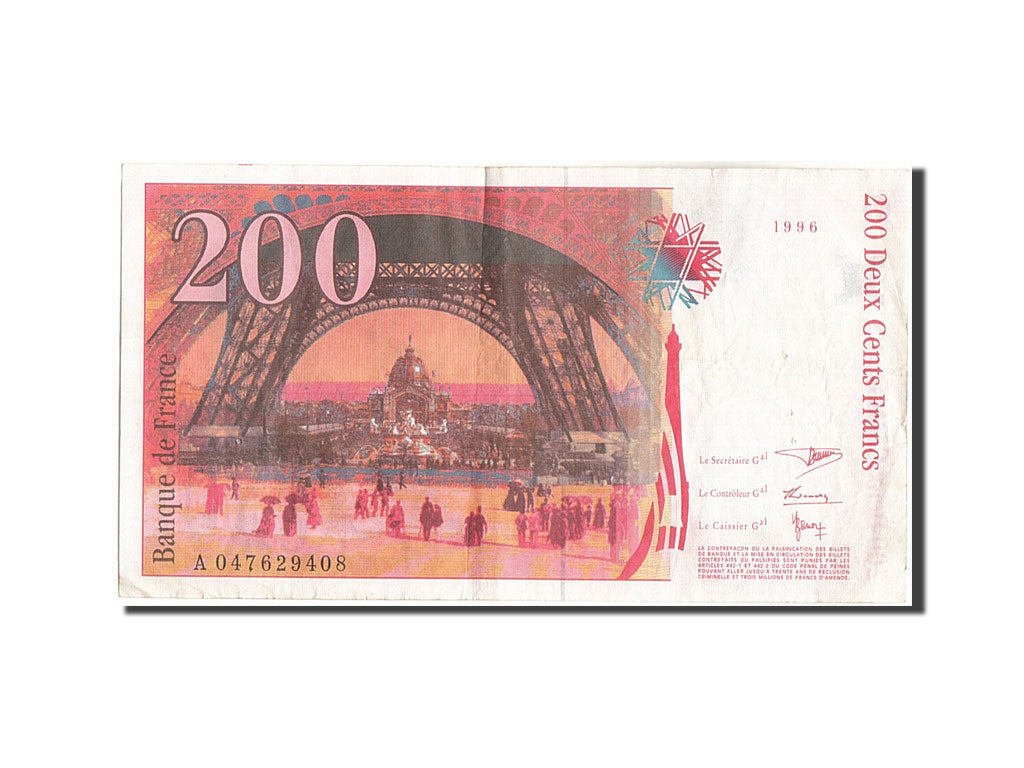 France, 200 Francs, 200 F 1995-1999 ''Eiffel'', 1996, KM:159b, 1996, VF(20-25...