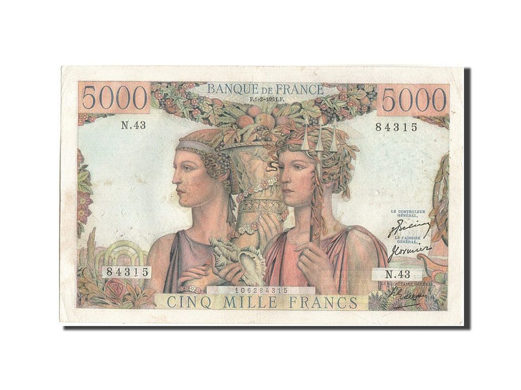 France, 5000 Francs, 5 000 F 1949-1957 ''Terre et Mer'', 1951, 1951-02-01, KM...