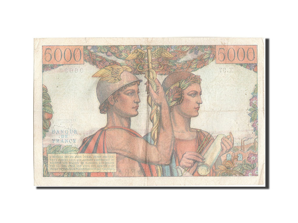 Francia, 5000 Francs, 5 000 F 1949-1957 ''Terre et Mer'', 1951, KM:131b, 1951...