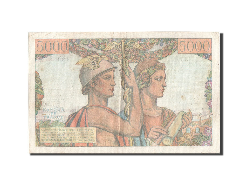 Francia, 5000 Francs, 5 000 F 1949-1957 ''Terre et Mer'', 1951, KM:131b, 1951...