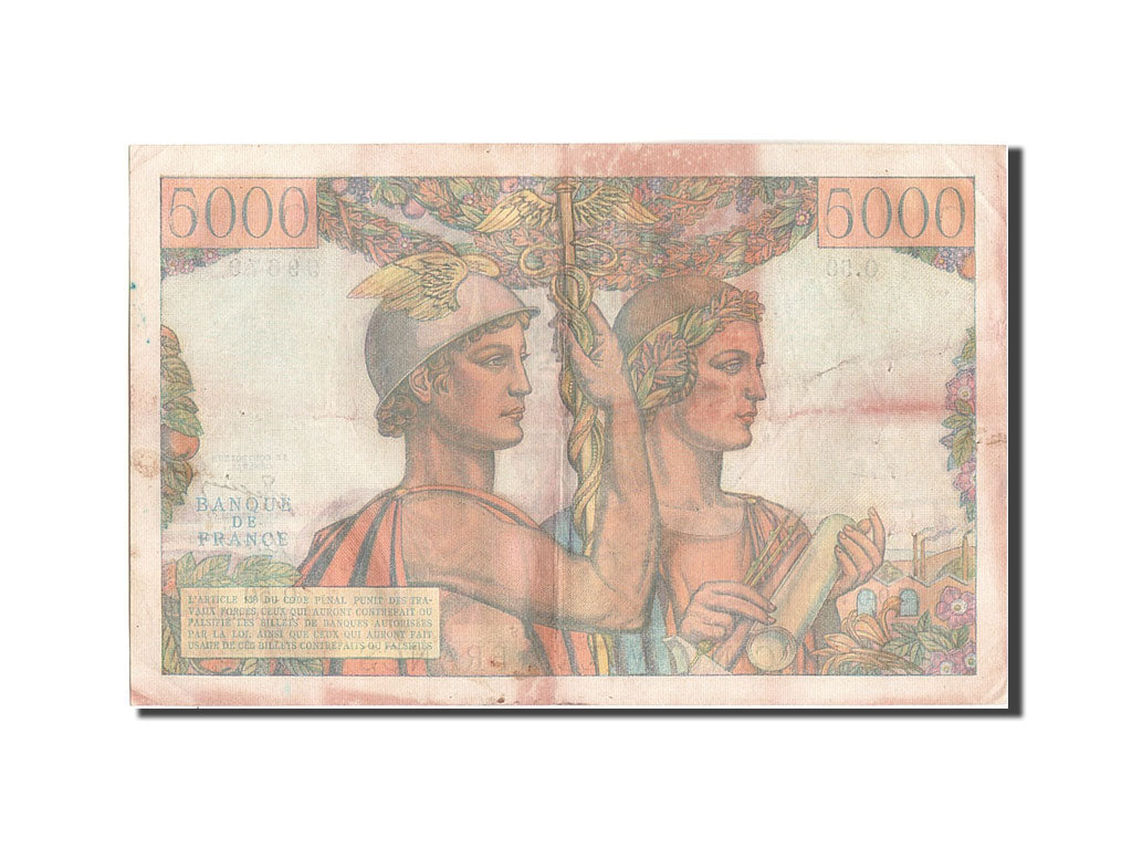 Geldschein, Frankreich, 5000 Francs, 5 000 F 1949-1957 ''Terre et Mer'', 1951