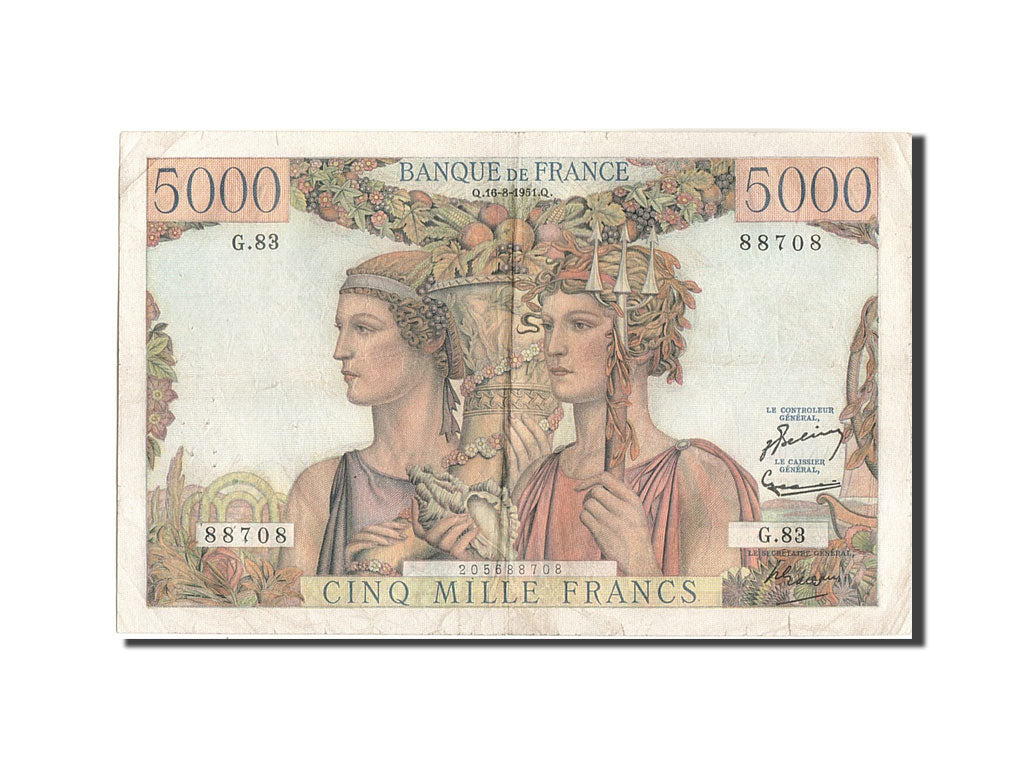 France, 5000 Francs, 5 000 F 1949-1957 ''Terre et Mer'', 1951, 1951-08-16, KM...