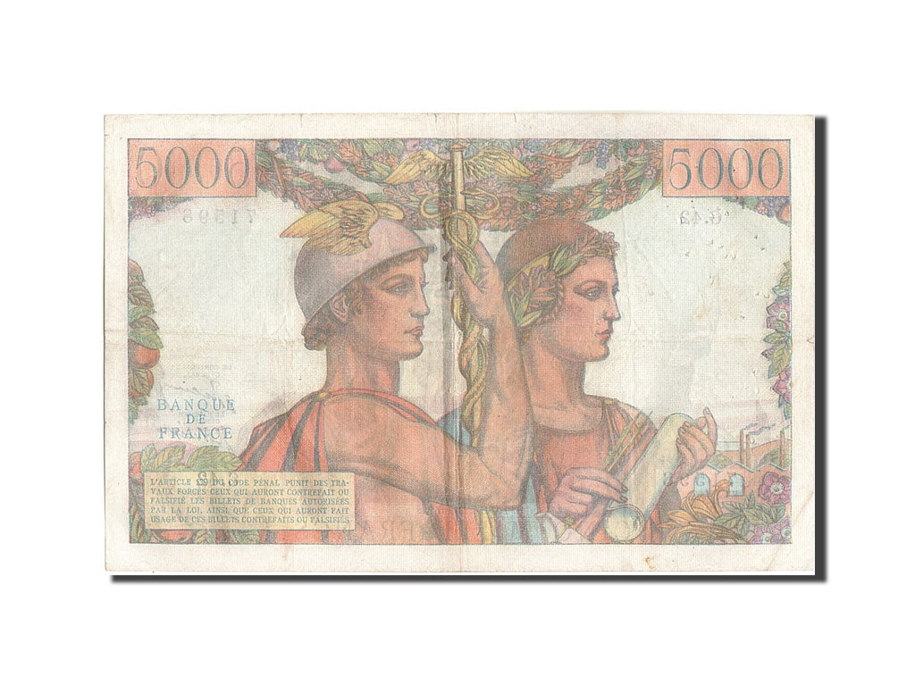Geldschein, Frankreich, 5000 Francs, 5 000 F 1949-1957 ''Terre et Mer'', 1951