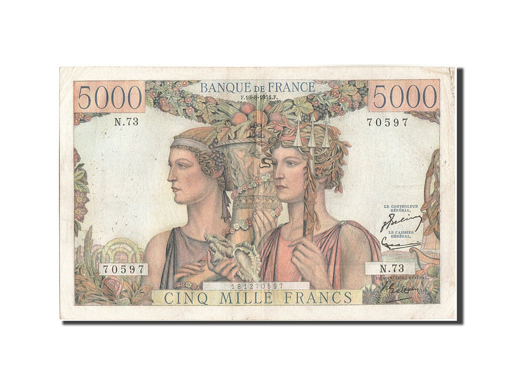 Geldschein, Frankreich, 5000 Francs, 5 000 F 1949-1957 ''Terre et Mer'', 1951