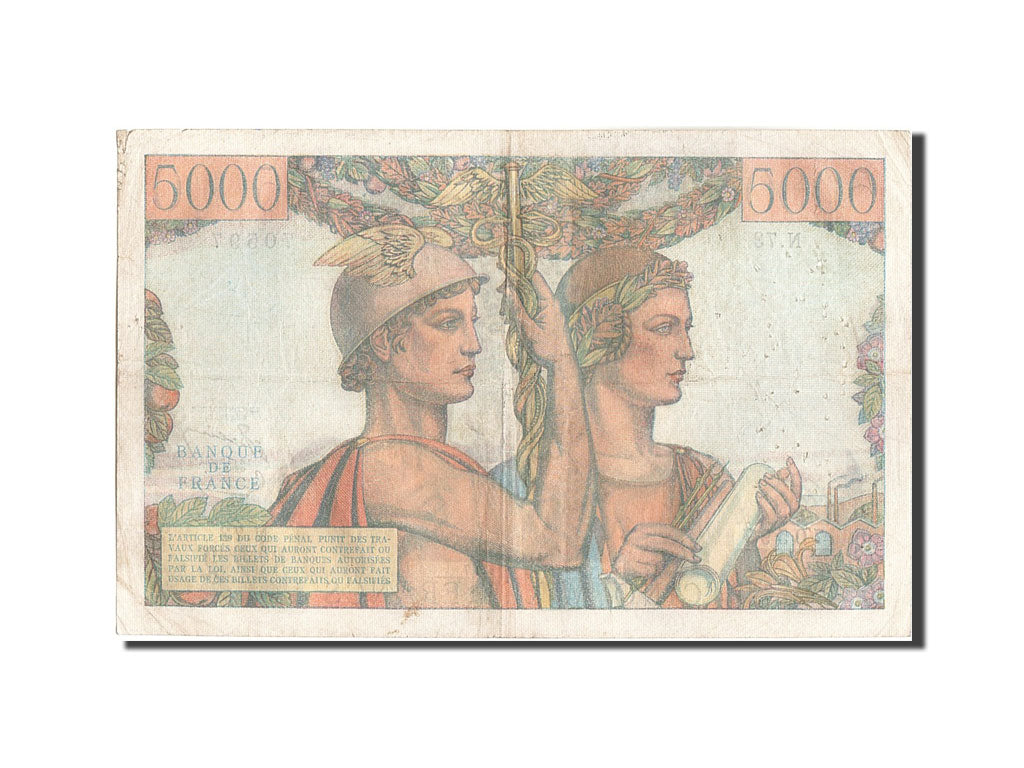 Geldschein, Frankreich, 5000 Francs, 5 000 F 1949-1957 ''Terre et Mer'', 1951