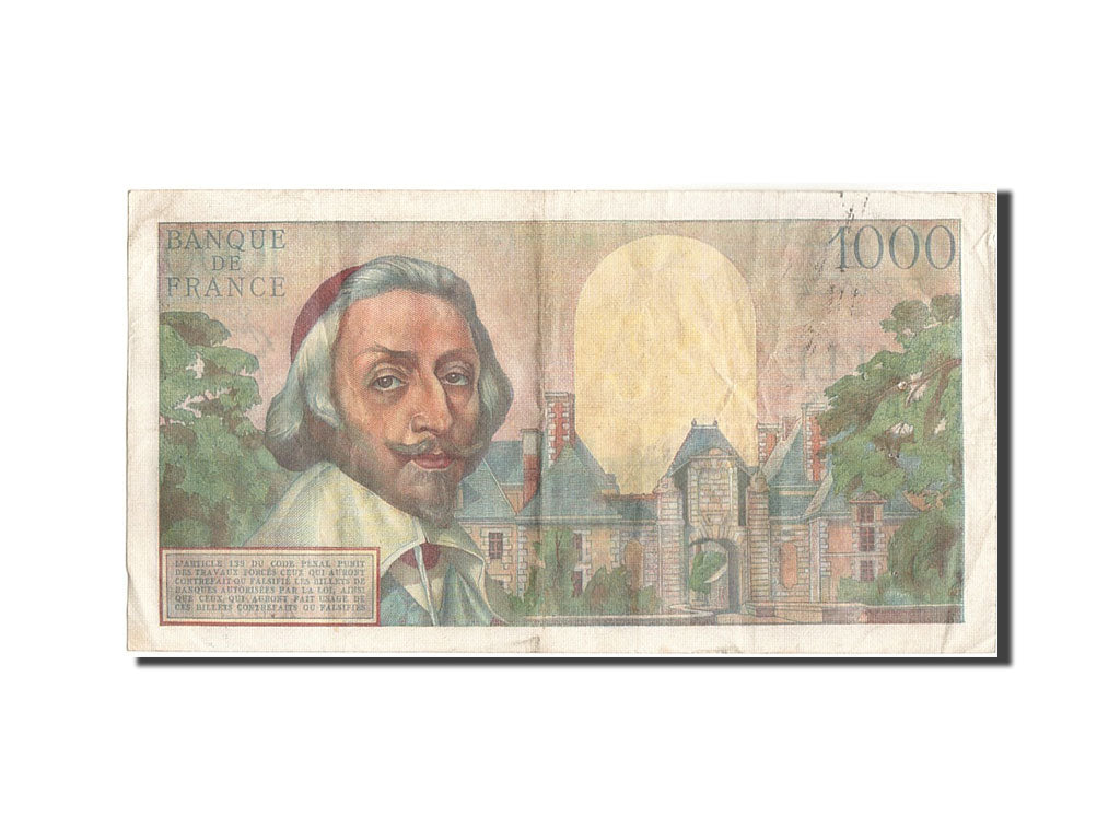 France, 1000 Francs, 1 000 F 1953-1957 ''Richelieu'', 1956, KM:134a, 1956-12-...