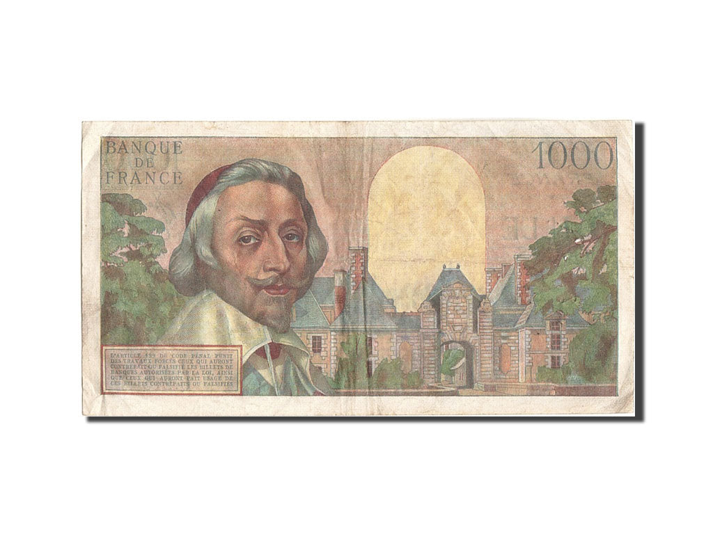Francia, 1000 Francs, 1 000 F 1953-1957 ''Richelieu'', 1955, KM:134a, 1955-12...