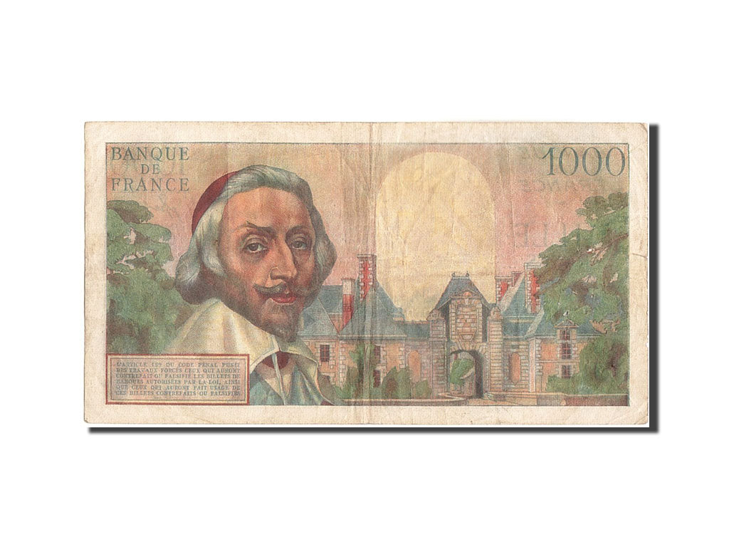 Francia, 1000 Francs, 1 000 F 1953-1957 ''Richelieu'', 1954, KM:134a, 1954-12...