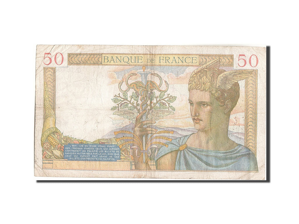 France, 50 Francs, 50 F 1934-1940 ''Cérès'', 1939, KM:85b, 1939-04-13, VG(8...