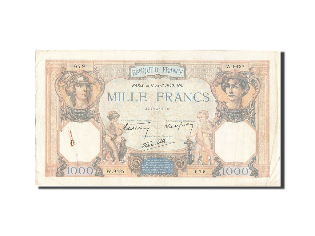 Frankreich, 1000 Francs, 1 000 F 1927-1940 ''Cérès et Mercure'', 1940, KM:9...