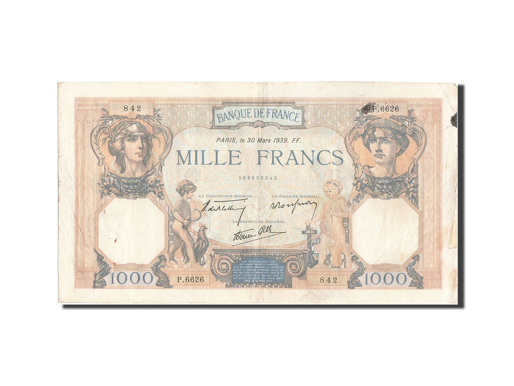 France, 1000 Francs, 1 000 F 1927-1940 ''Cérès et Mercure'', 1939, KM:90c,...