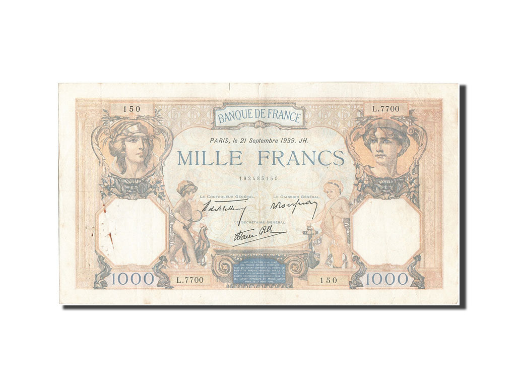 France, 1000 Francs, 1 000 F 1927-1940 ''Cérès et Mercure'', 1939, KM:90c,...