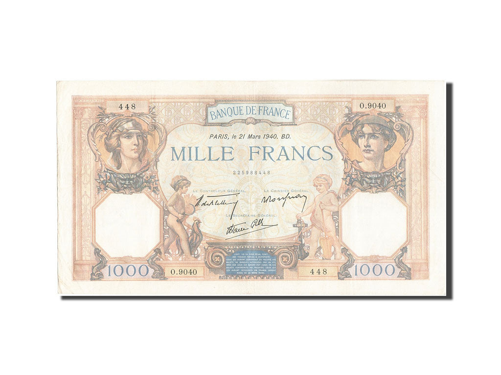 Francia, 1000 Francs, 1 000 F 1927-1940 ''Cérès et Mercure'', 1940, KM:90c,...