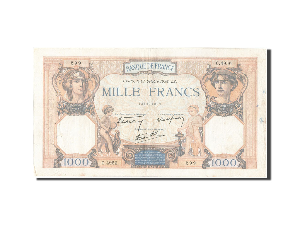 France, 1000 Francs, 1 000 F 1927-1940 ''Cérès et Mercure'', 1938, KM:90c,...