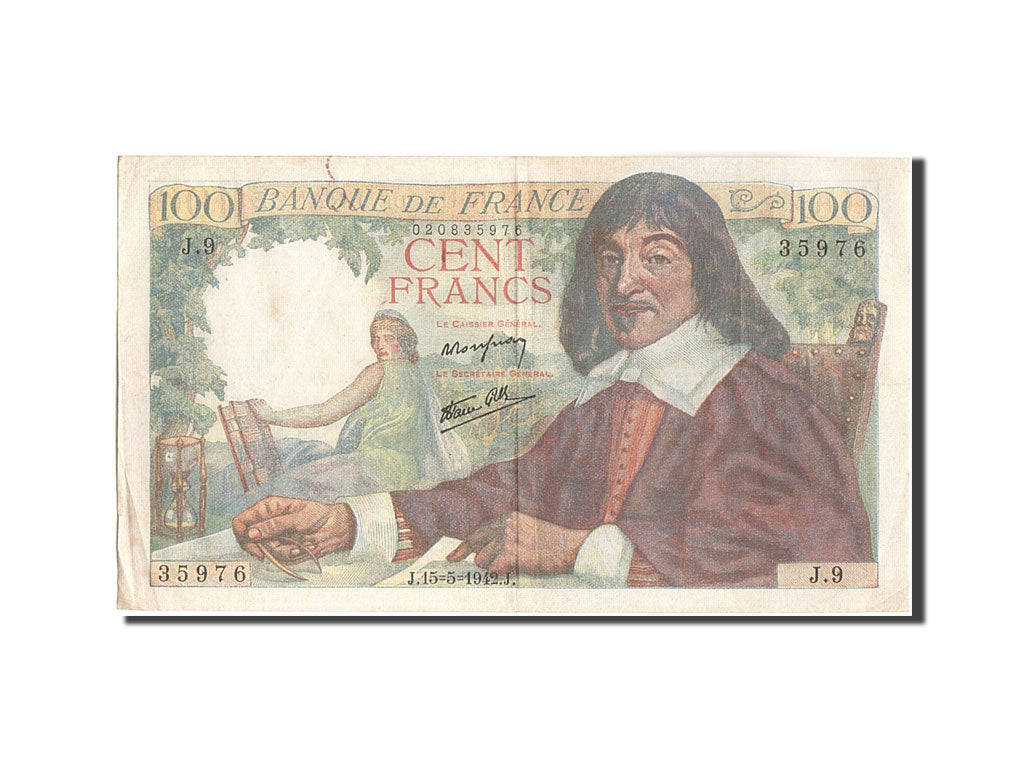 France, 100 Francs, 100 F 1942-1944 ''Descartes'', 1942, KM:101a, 1942-05-15,...