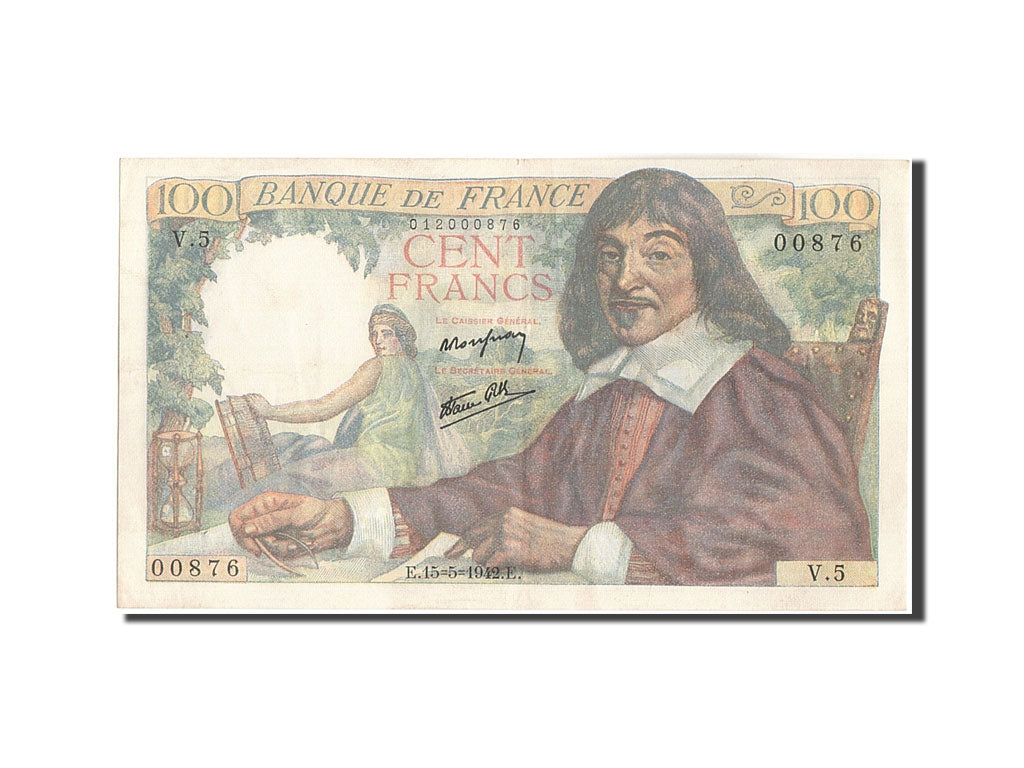 Frankreich, 100 Francs, 100 F 1942-1944 ''Descartes'', 1942, KM:101a, 1942-05...