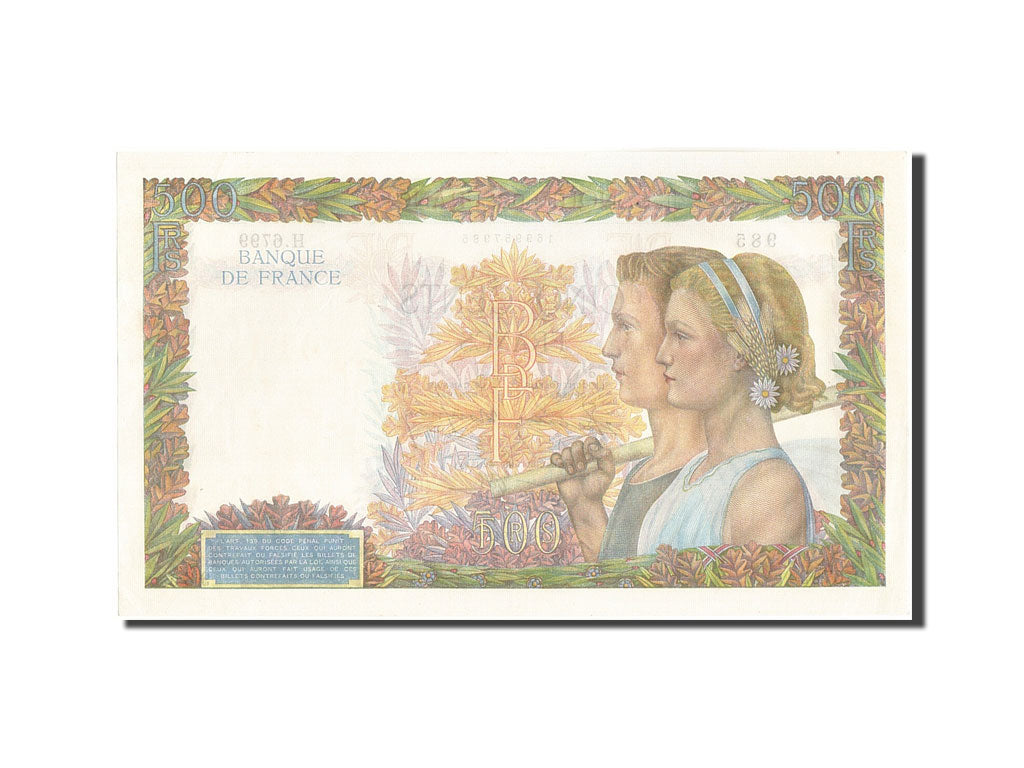 France, 500 Francs, 500 F 1940-1944 ''La Paix'', 1942, KM:95b, 1942-10-01, UN...