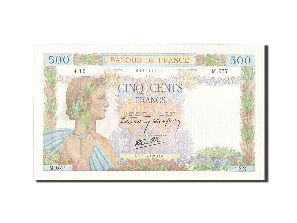 Geldschein, Frankreich, 500 Francs, 500 F 1940-1944 ''La Paix'', 1940