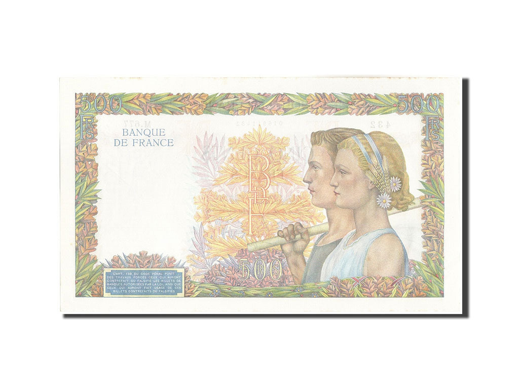 Geldschein, Frankreich, 500 Francs, 500 F 1940-1944 ''La Paix'', 1940