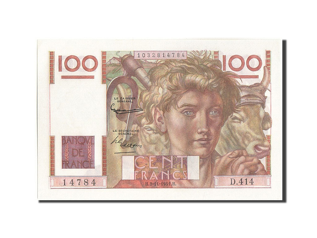 Banknote, France, 100 Francs, 100 F 1945-1954 ''Jeune Paysan'', 1951