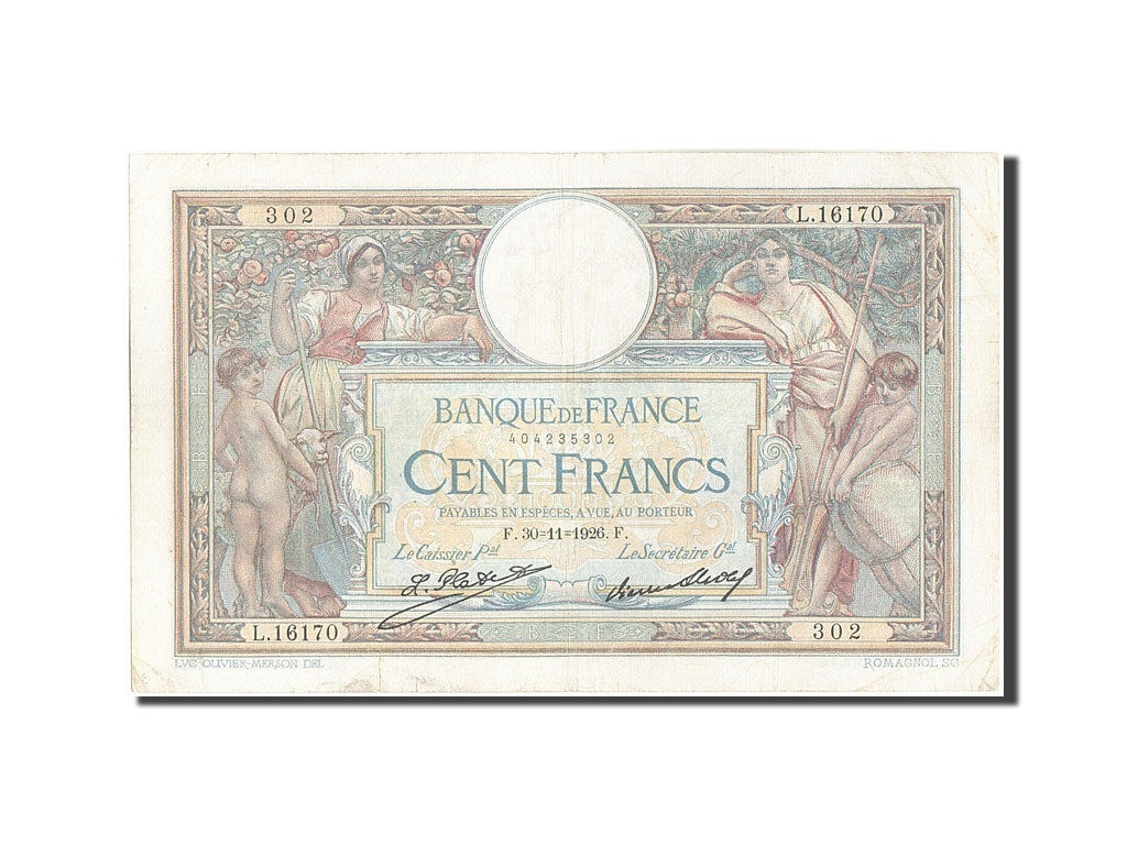 Banknote, France, 100 Francs, 100 F 1908-1939 ''Luc Olivier Merson'', 1926