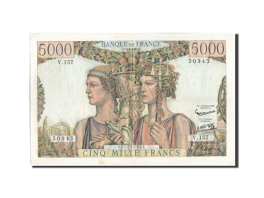 France, 5000 Francs, 5 000 F 1949-1957 ''Terre et Mer'', 1957, KM:131d, 1957-...
