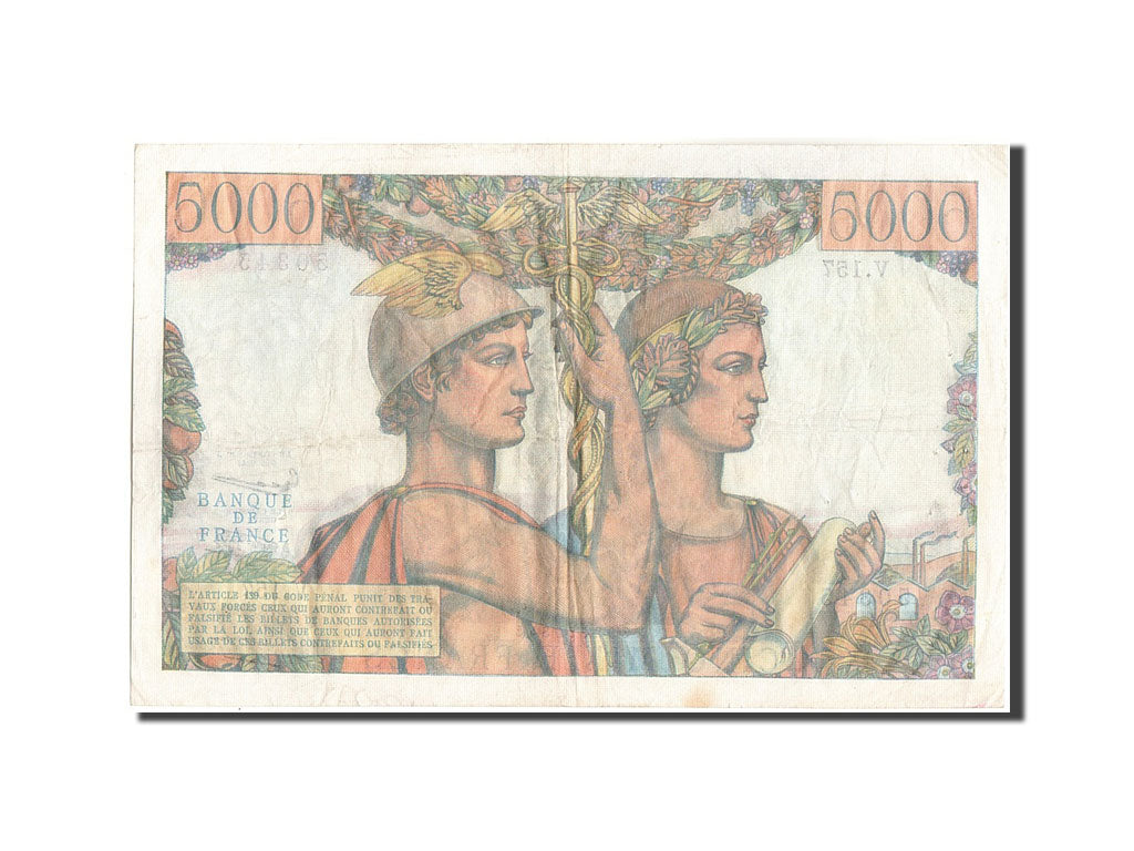 France, 5000 Francs, 5 000 F 1949-1957 ''Terre et Mer'', 1957, KM:131d, 1957-...