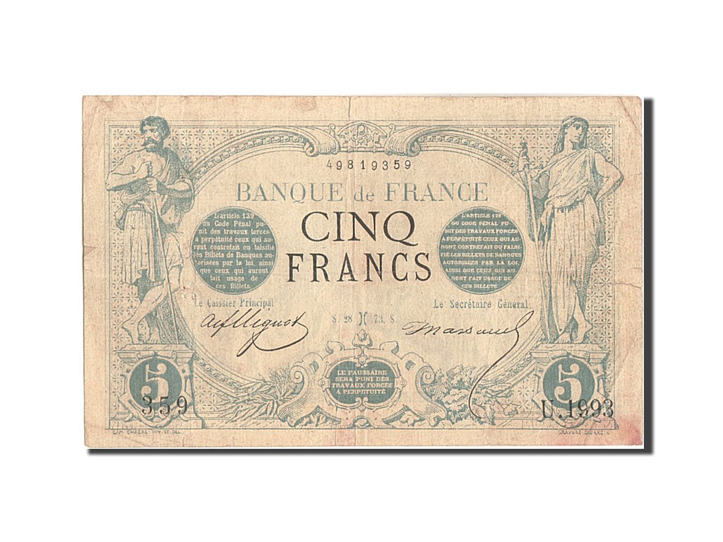 France, 5 Francs, 5 F 1871-1874 ''Noir'', 1873, KM:60, 1873-02-28, VF(20-25),...