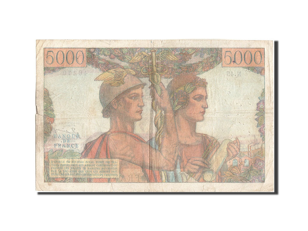 Francia, 5000 Francs, 5 000 F 1949-1957 ''Terre et Mer'', 1951, KM:131b, 1951...