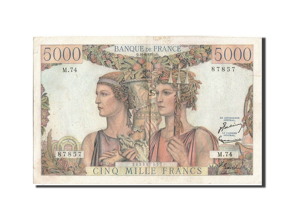 France, 5000 Francs, 5 000 F 1949-1957 ''Terre et Mer'', 1951, KM:131c, 1951-...