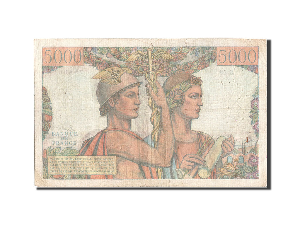 Francia, 5000 Francs, 5 000 F 1949-1957 ''Terre et Mer'', 1951, KM:131c, 1951...