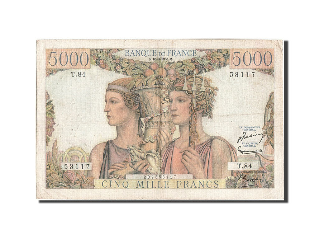 France, 5000 Francs, 5 000 F 1949-1957 ''Terre et Mer'', 1951, KM:131c, 1951-...