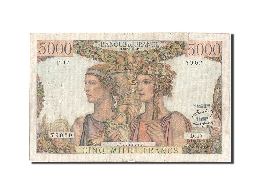 France, 5000 Francs, 5 000 F 1949-1957 ''Terre et Mer'', 1949, KM:131a, 1949-...