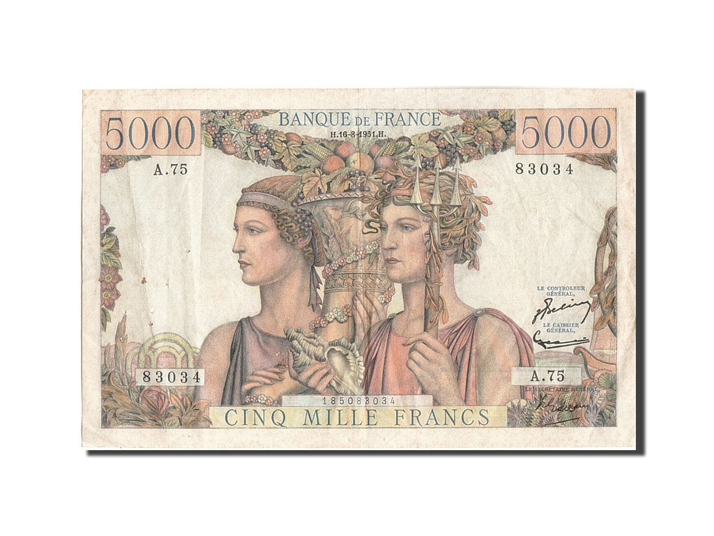 Frankreich, 5000 Francs, 5 000 F 1949-1957 ''Terre et Mer'', 1951, KM:131c, 1...