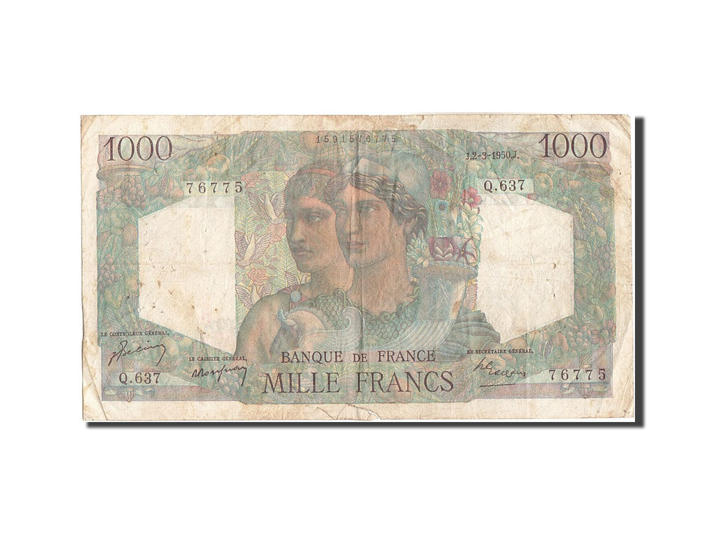 Biljet, Frankrijk, 1000 Francs, 1 000 F 1945-1950 ''Minerve et Hercule'', 1950