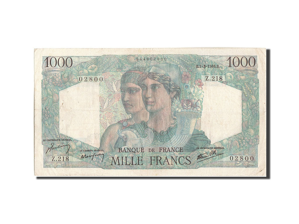 France, 1000 Francs, 1 000 F 1945-1950 ''Minerve et Hercule'', 1946, KM:130a,...