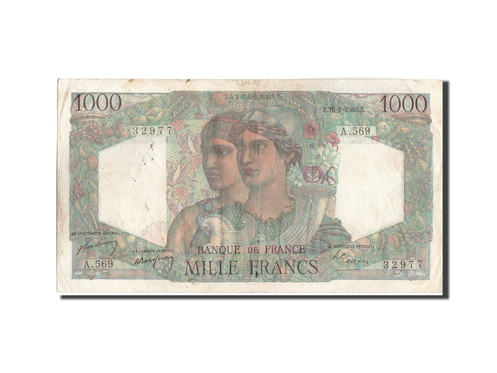 France, 1000 Francs, 1 000 F 1945-1950 ''Minerve et Hercule'', 1949, KM:130b,...