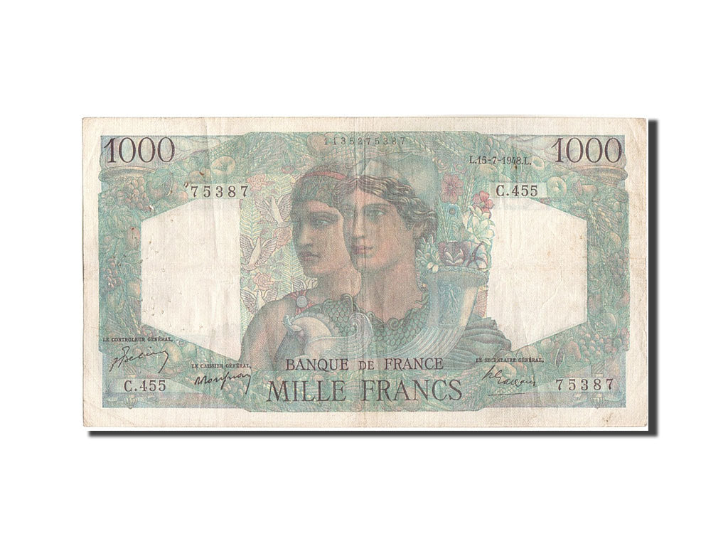 France, 1000 Francs, 1 000 F 1945-1950 ''Minerve et Hercule'', 1948, KM:130b,...