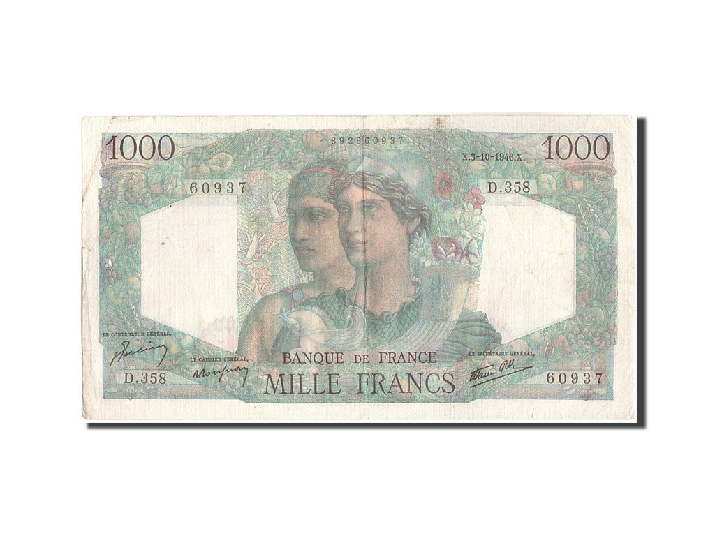 Banconote, Francia, 1000 Francs, 1 000 F 1945-1950 ''Minerve et Hercule'', 1946