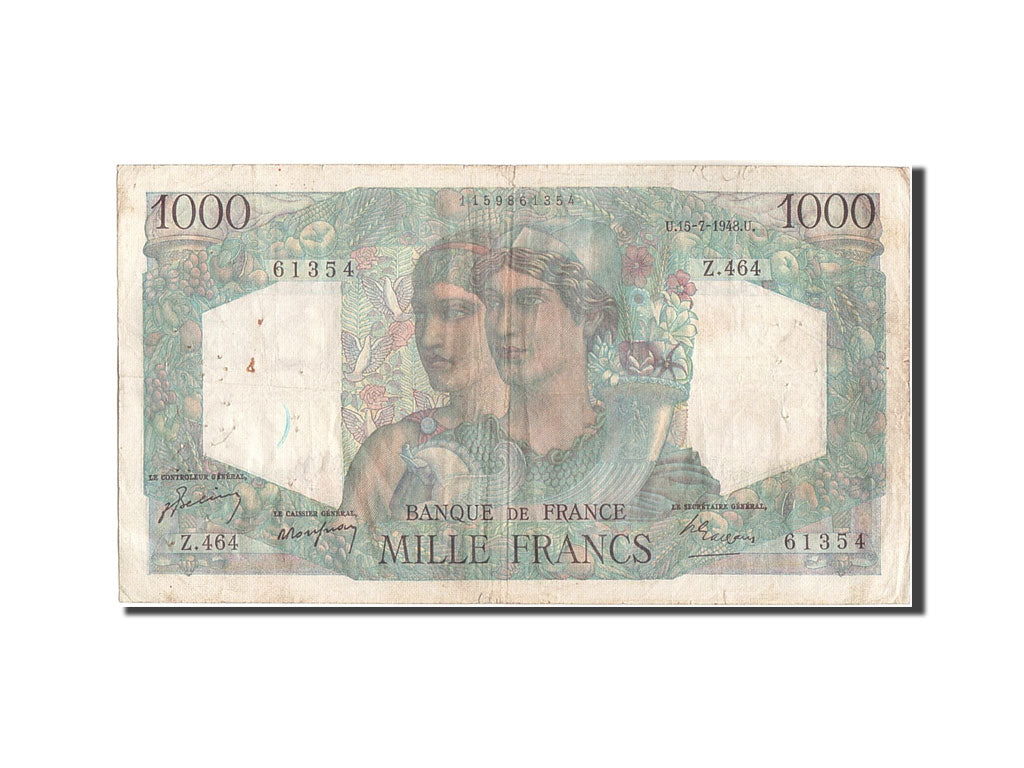Banknote, France, 1000 Francs, 1 000 F 1945-1950 ''Minerve et Hercule'', 1948