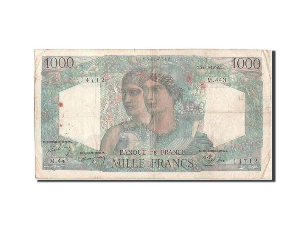 Banknote, France, 1000 Francs, 1 000 F 1945-1950 ''Minerve et Hercule'', 1948