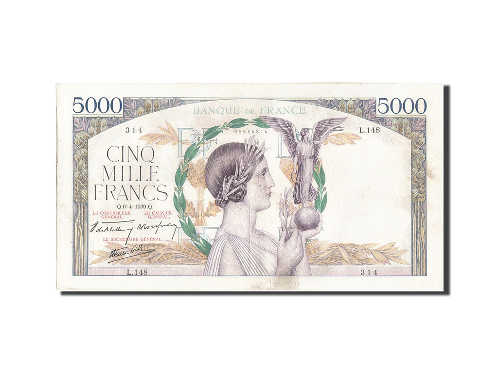 Biljet, Frankrijk, 5000 Francs, 5 000 F 1934-1944 ''Victoire'', 1939